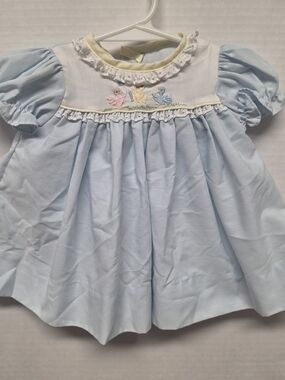 Vintage Peaches & Cream Smocked Bishop Baby Dress Ducks Collar 0-3 Months
